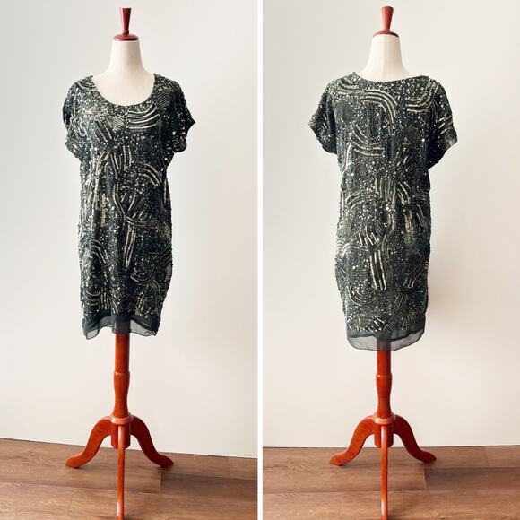 Gold Hawk Sequin Beaded Shift Dress Green Size XS - Picture 1 of 8